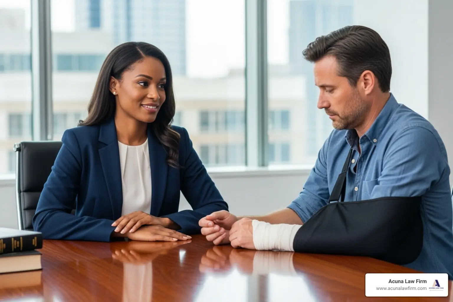 lawyer compassionately consulting with an injured client - dog bite lawyer near me