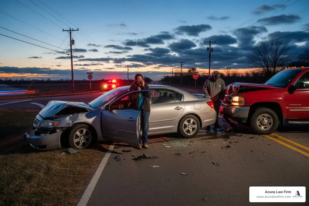car accident scene with concerned person on phone - do i need a lawyer after a car accident